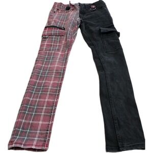Hot Topic Jeans HT Denim Stinger Mens Teen Jeans Size 30x30 Black Red Plaid